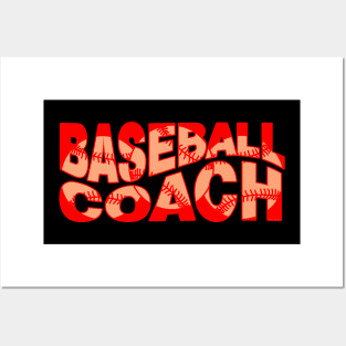 Red Wavy Baseball Coach Posters and Art